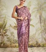 Purple printed blended cotton designer saree with blouse piece