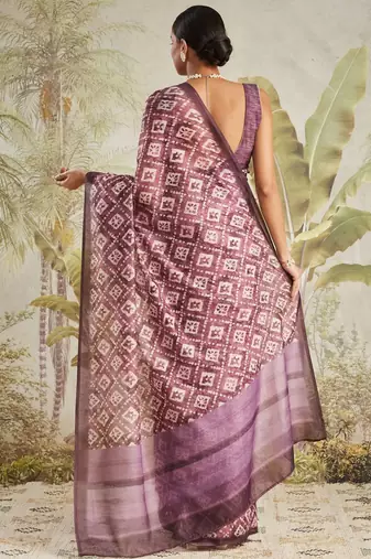 Purple printed blended cotton designer saree with blouse piece