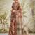 Brown printed blended cotton designer saree with blouse piece