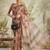 Brown printed blended cotton designer saree with blouse piece