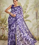 Purple printed blended cotton designer saree with blouse piece