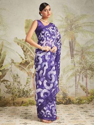 Purple printed blended cotton designer saree with blouse piece 2