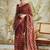 Maroon printed blended cotton designer saree with blouse piece