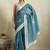Blue printed blended cotton designer saree with blouse piece