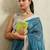 Blue printed blended cotton designer saree with blouse piece
