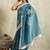 Blue printed blended cotton designer saree with blouse piece