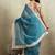 Blue printed blended cotton designer saree with blouse piece