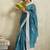 Blue printed blended cotton designer saree with blouse piece