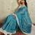 Teal printed blended cotton designer saree with blouse piece
