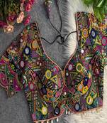 Women black heavy mirror work navratri blouse | gamthi embroidery italian silk choli