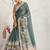 Green printed blended cotton designer saree with blouse piece