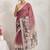 Pink printed blended cotton designer saree with blouse piece