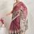 Pink printed blended cotton designer saree with blouse piece