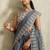 Grey printed blended cotton designer saree with blouse piece
