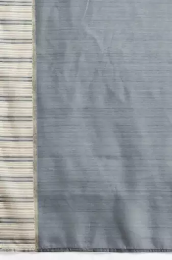 Grey printed blended cotton designer saree with blouse piece