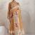 Tan printed blended cotton designer saree with blouse piece