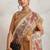 Tan printed blended cotton designer saree with blouse piece