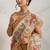 Tan printed blended cotton designer saree with blouse piece