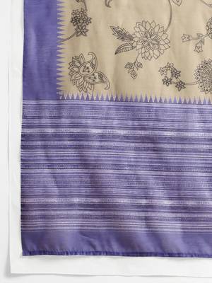Beige printed blended cotton designer saree with blouse piece 4