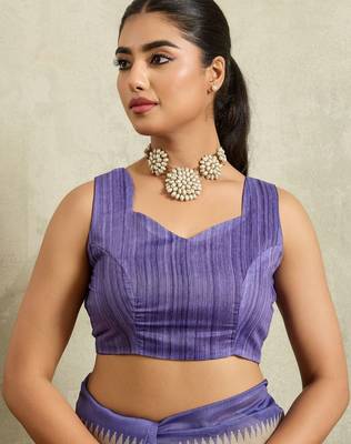 Beige printed blended cotton designer saree with blouse piece 5