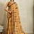 Yellow printed blended cotton designer saree with blouse piece
