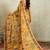 Yellow printed blended cotton designer saree with blouse piece