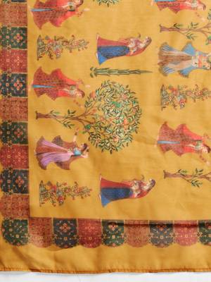 Yellow printed blended cotton designer saree with blouse piece 4