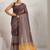 Brown printed blended cotton designer saree with blouse piece