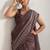 Brown printed blended cotton designer saree with blouse piece