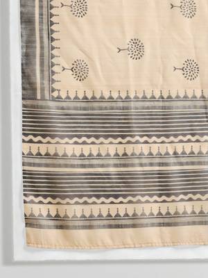 Cream printed blended cotton designer saree with blouse piece 4