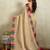 Beige printed blended cotton designer saree with blouse piece