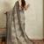 Grey printed blended cotton designer saree with blouse piece