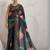 Black printed blended cotton designer saree with blouse piece