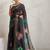 Black printed blended cotton designer saree with blouse piece