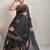 Black printed blended cotton designer saree with blouse piece