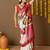 Off white printed silk blend ethnic saree with blouse piece