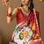 Off white printed silk blend ethnic saree with blouse piece