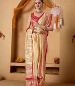 Cream printed art silk traditional saree with blouse piece