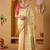 Cream printed art silk traditional saree with blouse piece