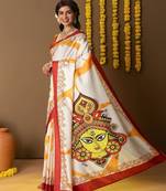 Off white printed art silk traditional saree with blouse piece