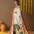 Off white printed art silk traditional saree with blouse piece