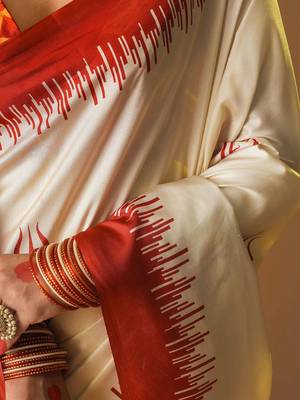 Off white printed art silk traditional saree with blouse piece 5