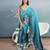 Blue plain silk blend party wear saree with blouse piece