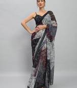 Purple elegant printed georgette saree with blouse piece