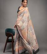 Orange elegant printed georgette saree with blouse piece