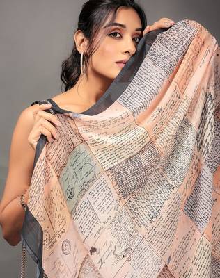 Orange elegant printed georgette saree with blouse piece 4