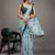 Green elegant printed georgette saree with blouse piece