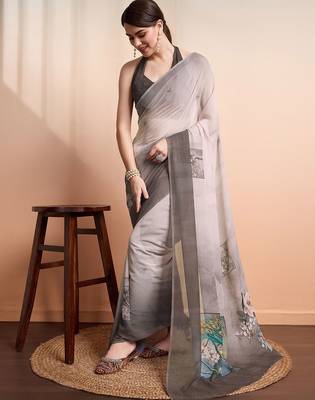 Mauve printed pure georgette casual saree with blouse piece 1