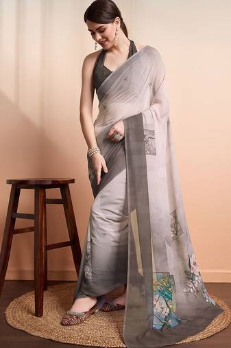 Mauve printed pure georgette casual saree with blouse piece
