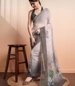Mauve printed pure georgette casual saree with blouse piece